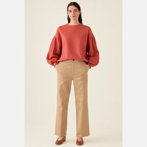 Zara Long Bishop Sleeve Crewneck Sweatshirt Rust L Oversized Lagenlook 64-16